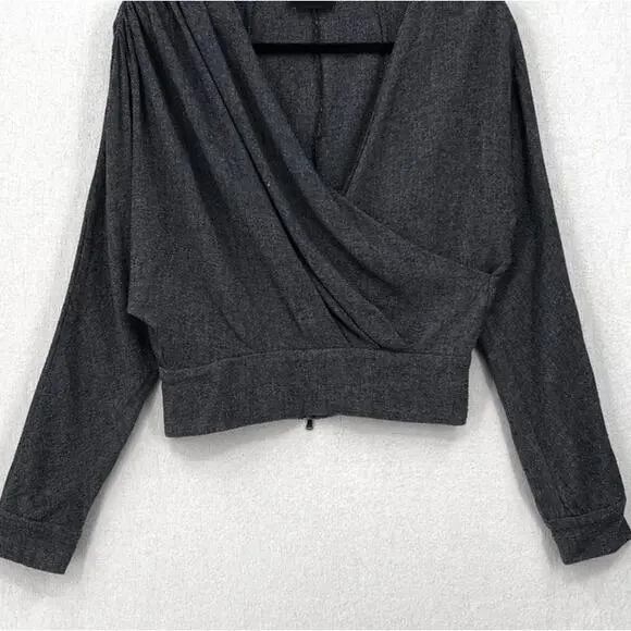 RACHEL COMEY Frances Top Womens 2 Navy Clarion Textured Wrap Long Sleeve Blouse - Picture 8 of 16